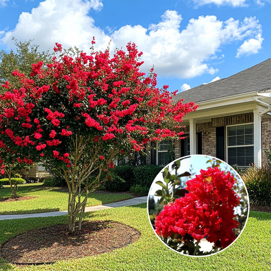 Crape Myrtle Red Rocket | Extra Large 3 Gallon Plants | Vivid Scarlet Blooms, Live Plant, Striking Ornamental Shrub for Vibrant Garden Displays